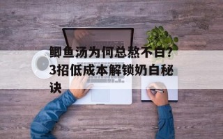 鲫鱼汤为何总熬不白？3招低成本解锁奶白秘诀