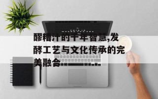 醪糟汁的千年智慧,发酵工艺与文化传承的完美融合