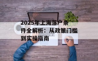 2025年上海落户条件全解析：从政策门槛到实操指南