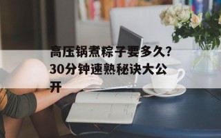 高压锅煮粽子要多久？30分钟速熟秘诀大公开