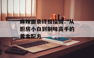 麻辣面条终极指南：从厨房小白到制味高手的黄金配方