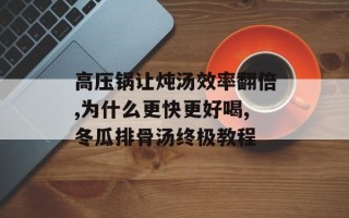 高压锅让炖汤效率翻倍,为什么更快更好喝,冬瓜排骨汤终极教程